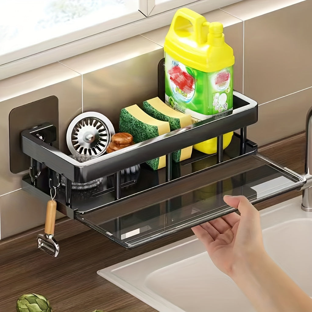 1pc, Sponge Holder, Faucet Storage Rack, Kitchen Sink Caddy Organizer, Household Stainless Steel Storage Basket, Faucet Drain Rack, Sink Storage Rack, Dishcloth Storage Rack, Kitchen Storage Drainage Tools, Kitchen Tools