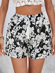 Women's Floral Print Drawstring Shorts - Casual Summer Vacation Style With Elastic Waistband & Pockets