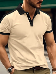 Mens Short Sleeve Solid Color Regular Fit V-Neck Golf Shirt - Breathable Cotton Knit Fabric with Slight Stretch, Button Details, and Lapel Collar Style - Perfect for Summer Casual Sports Wear