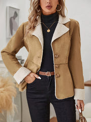 Lapel Neck Button Front Coat, Stylish Long Sleeve Coat For Spring & Fall, Women's Clothing