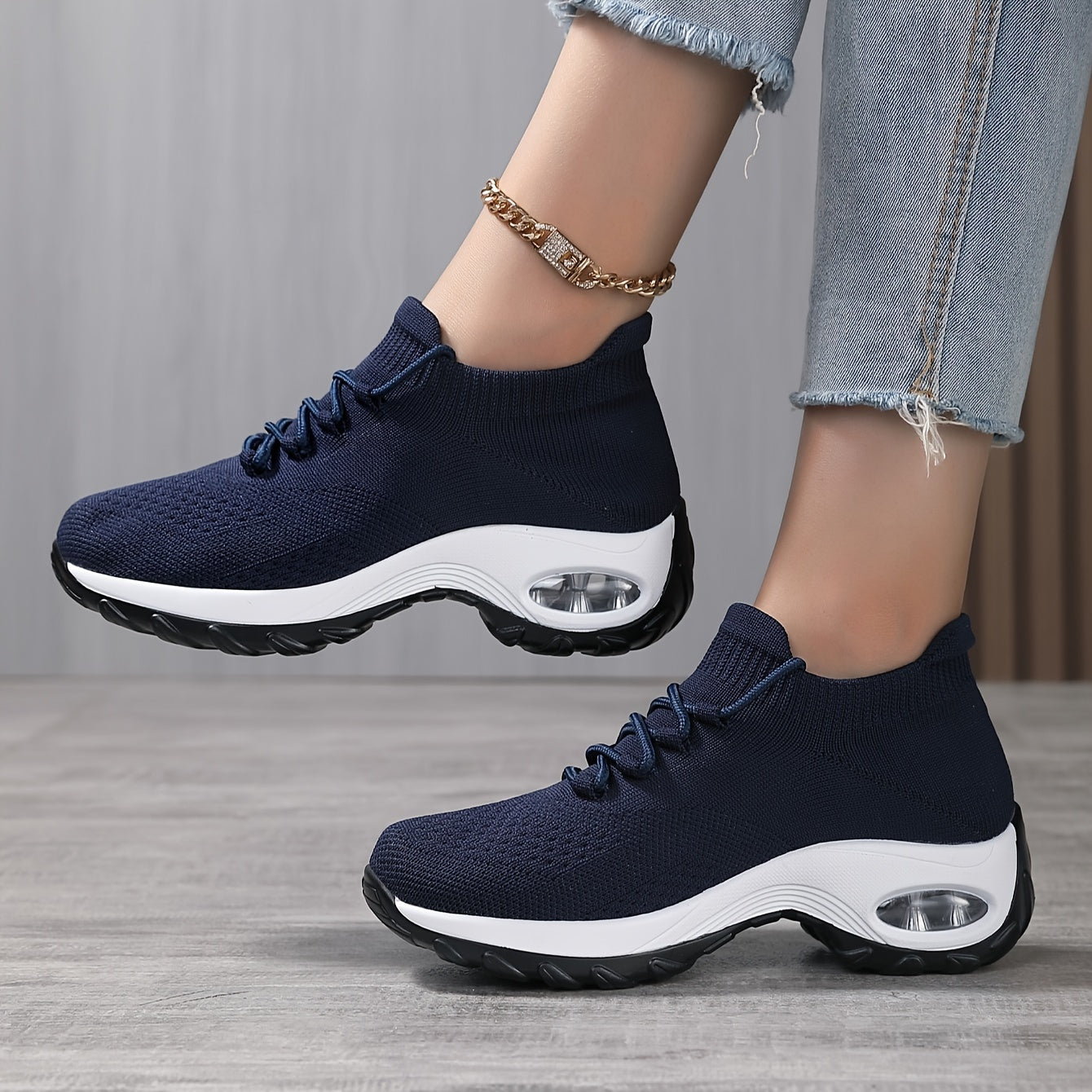 Womens Fashionable Chunky Knit Sneakers - Breathable & Comfortable - Stylish Lace-Up Design - Ideal for Casual, Outdoor & Sport - Lightweight & Durable