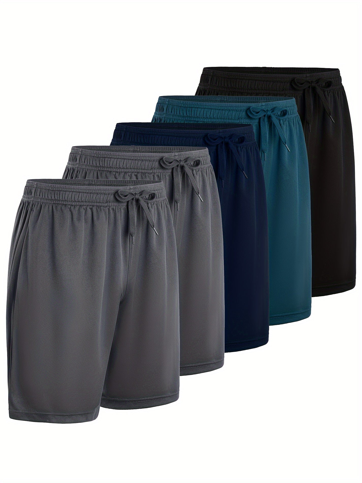 5-Pack Mens Solid Color Athletic Shorts - Elastic Drawstring, Pockets, Ultra-Lightweight & Comfortable for Summer Workouts and Fitness