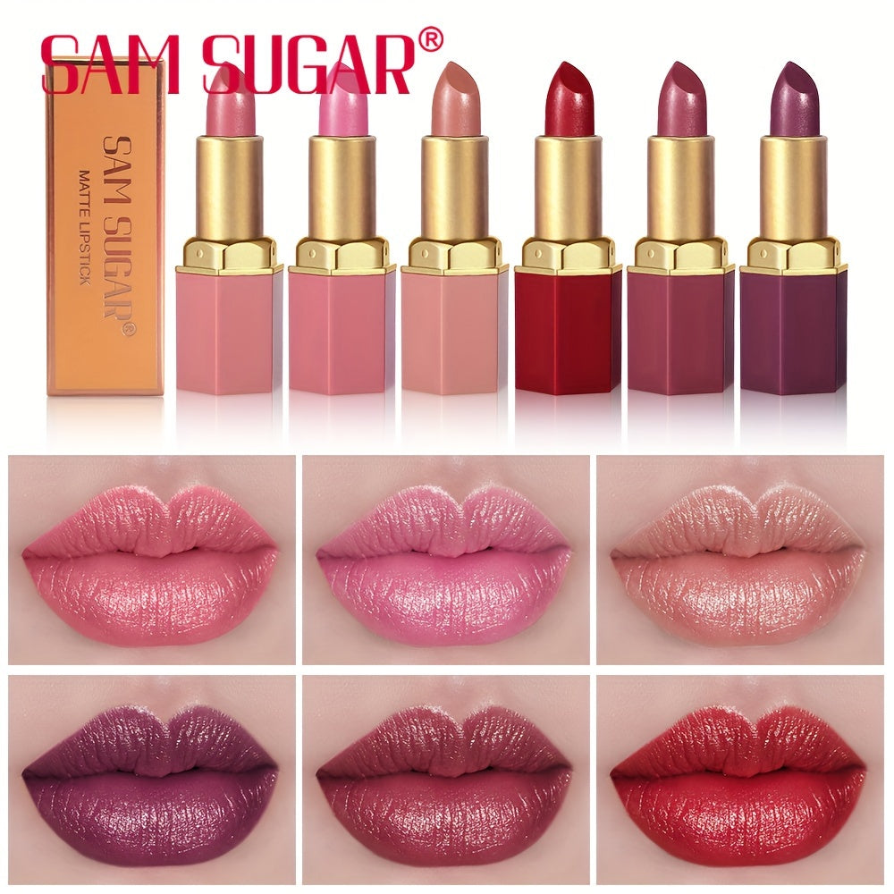 SAM SUGAR Mermaid Sparkle Velvet Lipstick - Metallic Pearl Finish, Long-Lasting Shine & Glitter, Perfect Gift for Women - Available in Orange, Pink, Purple, Red