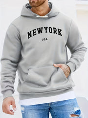 Mens New York Skyline Print Hoodie - Kangaroo Pocket, Long Sleeve, Durable & Warm - Casual Fall Winter Sweatshirt for All-Season Style