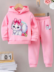 Girl's Winter Hoodie and Leggings Set: Soft Fleece, Pink Bow, and Cute Kitty Design