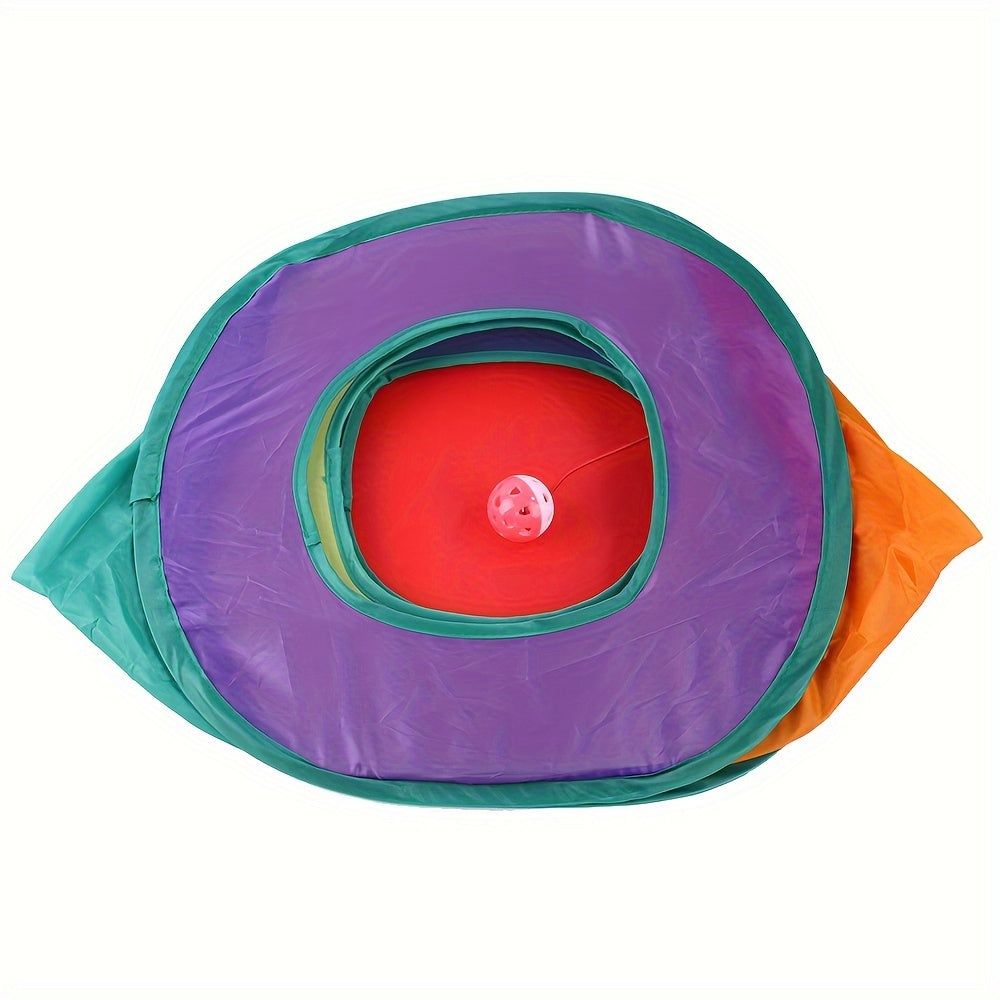 "Vibrant" Rainbow Square Cat Tunnel - Collapsible Play Tube With Hanging Ball For Indoor Cats, Durable Polyester