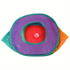 "Vibrant" Rainbow Square Cat Tunnel - Collapsible Play Tube With Hanging Ball For Indoor Cats, Durable Polyester