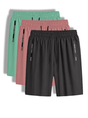 3pcs, Men's Solid Color Sports Shorts With Drawstring And Zippered Pockets, Casual And Trendy Shorts For Summer Fitness Workout And Beach Wear