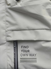 Letter Print "FIND YOUR OWN WAY" And Label Patchwork Men's Solid Hooded Long Sleeve Zip Up Windbreaker Jacket With Zippered Pockets, Versatile For Spring And Autumn Outdoors And Sports Wear