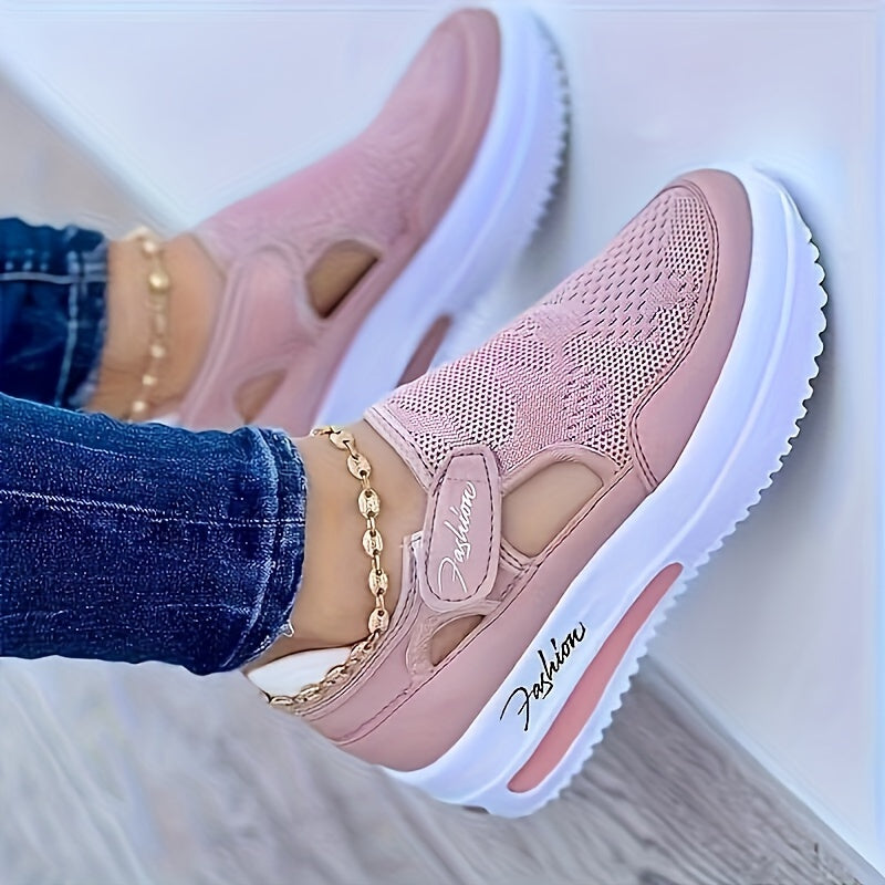 Women's Solid Color Sneakers, Breathable Knit Low Top Outdoor Shoes, Women's Comfortable Shoes