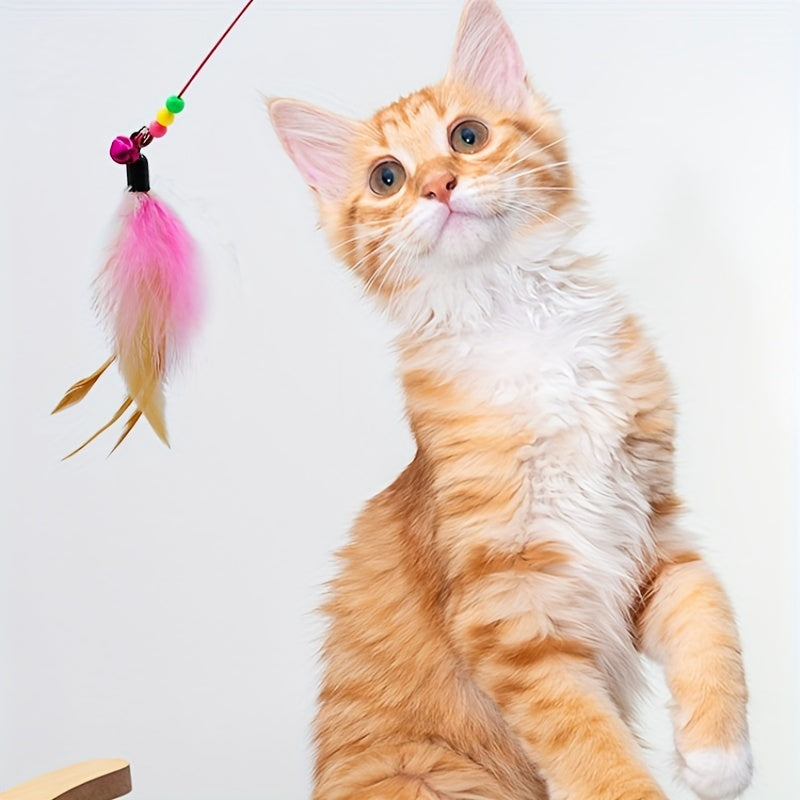 1pc Cat Toy, Steel Wire Bell Feather Tease Cat Stick, Elastic Steel Wire Feather Tease Cat Stick - Kerala Elegance