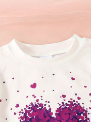 3pcs Adorable Girls Heart Print T-Shirt Set - Ultra-Sweet Short Sleeve Tees for Summer Fun, Perfect Valentines Day Party Outfit or Gift