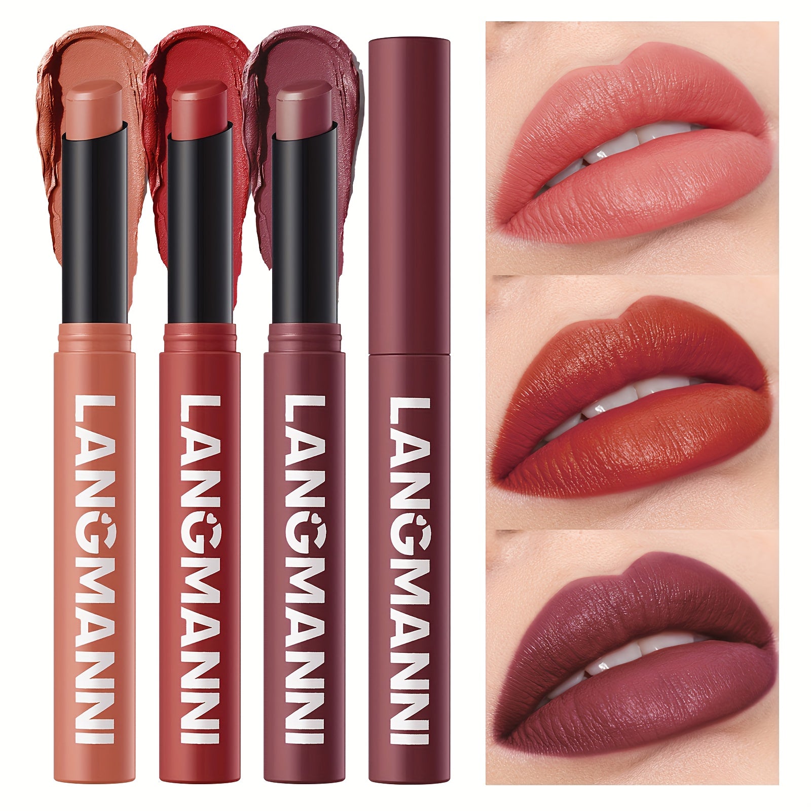 LANGMANNI 12 Color Lip Sticks: Luxurious Matte Lip Sticks with Shimmering Finish, Waterproof, Long-Lasting, and Moisturizing, Suitable for Vibrant Orange, Berry, Mixed, Pink, and Red Tones for Fuller Lips