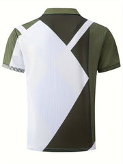 Versatile Summer Casual Men's Golf Shirt - Breathable, Stretch-Fit, Durable, Color Block Design with a Stylish Lapel