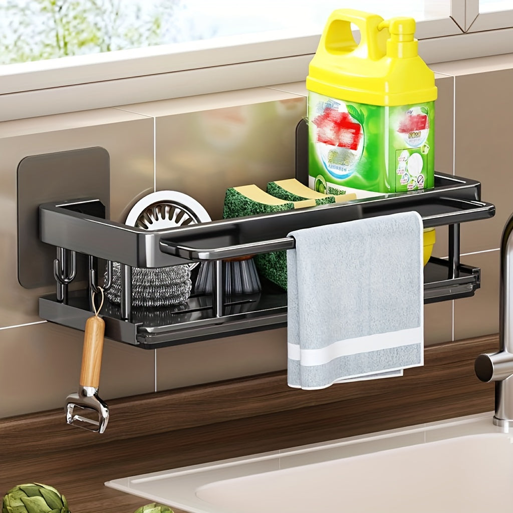 1pc, Sponge Holder, Faucet Storage Rack, Kitchen Sink Caddy Organizer, Household Stainless Steel Storage Basket, Faucet Drain Rack, Sink Storage Rack, Dishcloth Storage Rack, Kitchen Storage Drainage Tools, Kitchen Tools