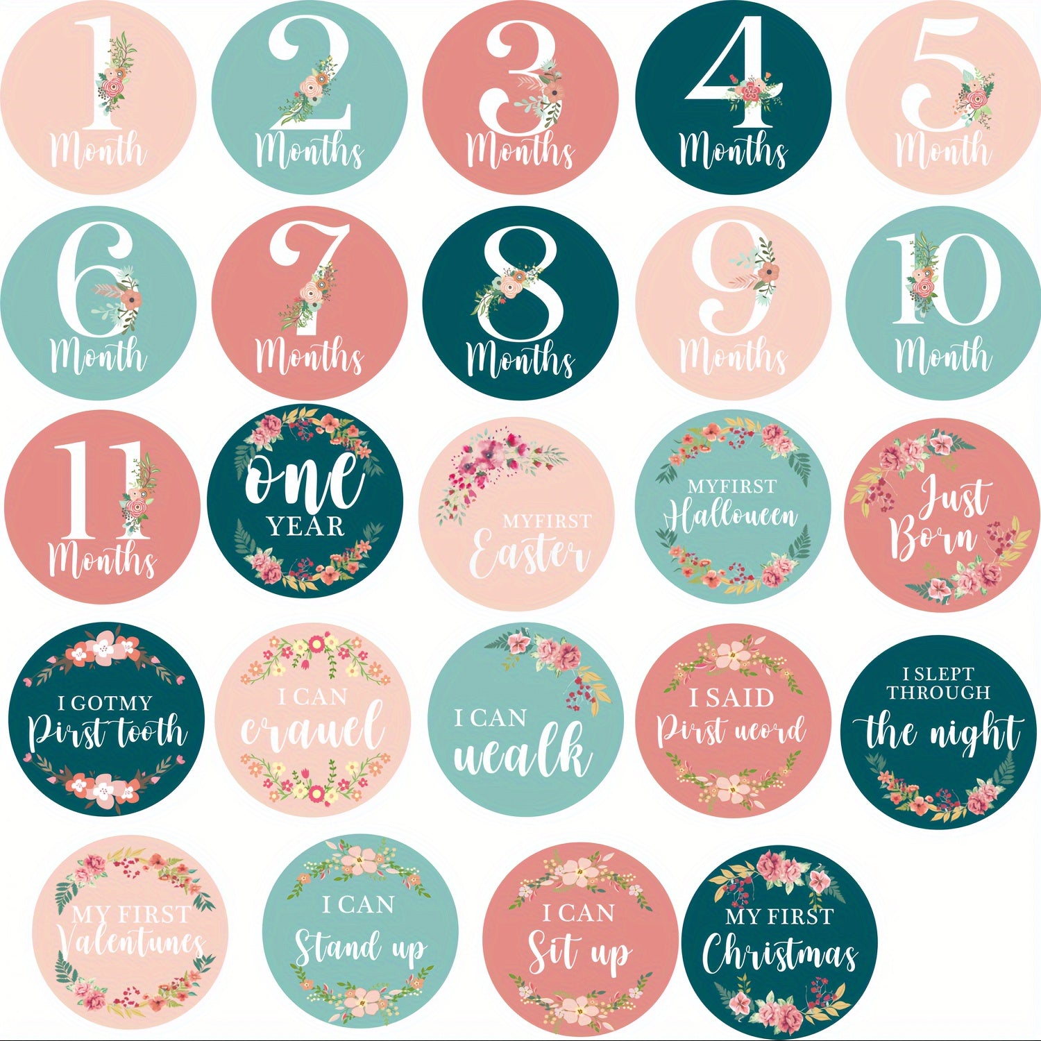 Monthly Stickers, Floral Milestone Stickers, Cute Creative Stickers, Month Stickers, Monthly Milestone Stickers, Pregnancy Growth Stickers