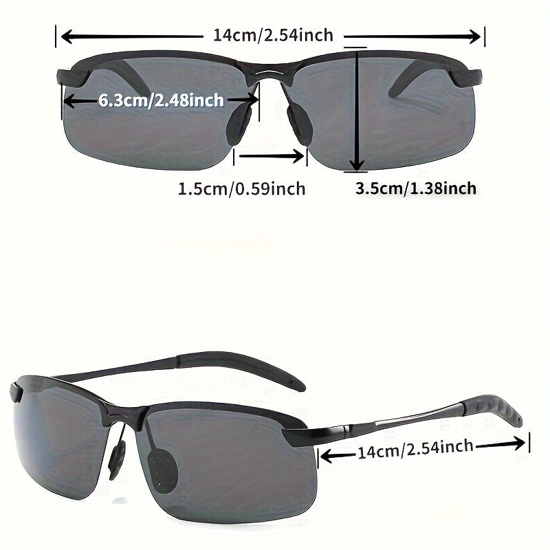 Polarized Photochromic Fashion Glasses, Trendy Classic Black Rimless Rectangle Fashion Glasses