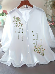 Floral Pattern Simple Blouse, Elegant Button Front Stand Collar Blouse, Women's Clothing