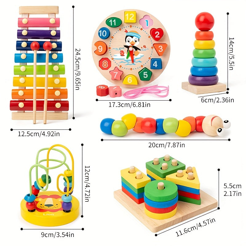 Beginner's Montessori 6-in-1 Educational Toy: Music, Beads & Learning Shapes, Portable & Perfect for Gifting