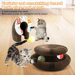 Foldable Cat Scratch Board Toy With Bell Ball And Glass Ball, Durable And Reusable Cat Scratching Pad Cat Claw Grinding Toy - Kerala Elegance