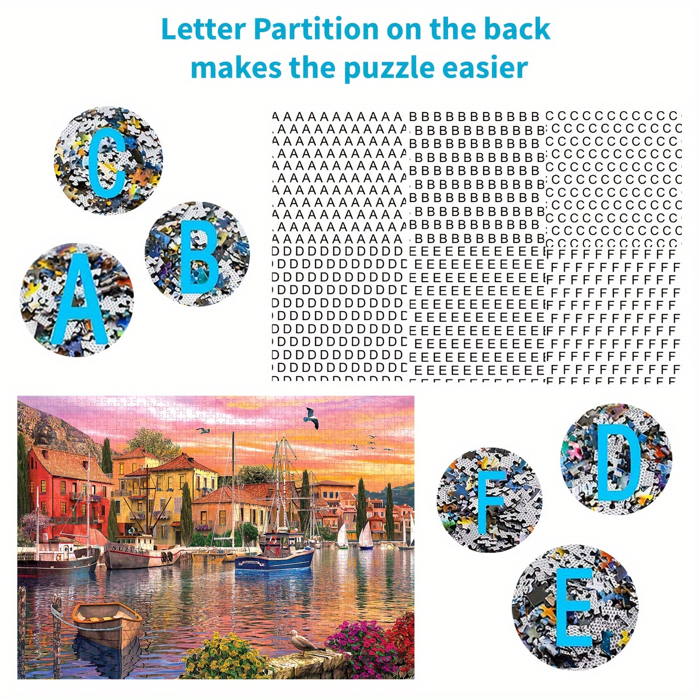 Mediterranean Harbor 1000-Piece Jigsaw Puzzle - 69.85cm x 50.04cm Rectangle Paper Puzzle for Adults and Teens 14+ with Letter Partition on Back for Easy Sorting, Beginner Level Portable Fun Educational Game