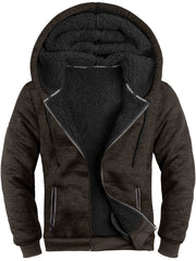 Ultra-Warm Mens Fleece Lined Hooded Coat - Extra-Thick Solid Color Jacket with Luxurious Sherpa Lining - Stylish Long Sleeve Hoodies for Cozy Autumn & Winter Wear