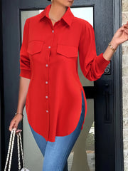 Solid Button Front Simple Shirt, Versatile Shirt For Spring & Fall, Women's Clothing