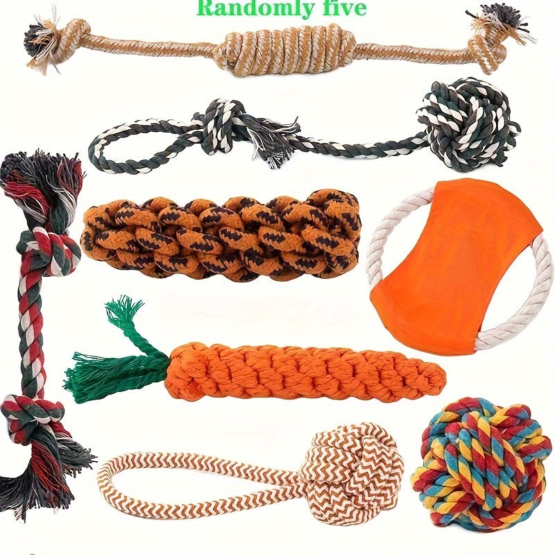 Set Of 5 Random Color Dog Chew Toys, Rope Teeth Cleaning Dog Leash Set, Interactive Cotton Pet Puppy Toys For Small Dogs - Kerala Elegance