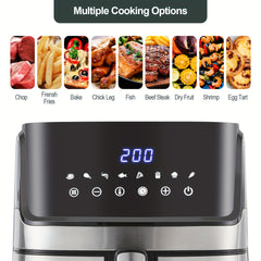 8-in-1 Air Fryer with LED Touch Display and Visible Window 6.5L AirfryerRapid Circulation for Health Cooking, 1700W, 60 min-timer, 80-200°C