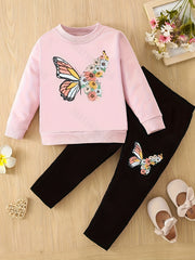 Kids Fashion Outfit Set Sweatshirt + Trousers Long Sleeve Cute Animal Pattern Top Round Neck Casual Slim-fit Clothes For Autumn