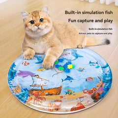 Interactive Cat Water Mat, PVC Material, Floating Fish Design, Self-Cleaning, And Air Pump Included, Perfect For Indoor Cat Play And Stress Relief