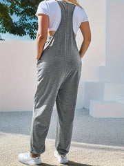 Plus Size Solid Color Overall Jumpsuit, Casual Pockets Overall Jumpsuit For Spring & Summer, Women's Plus Size Clothing