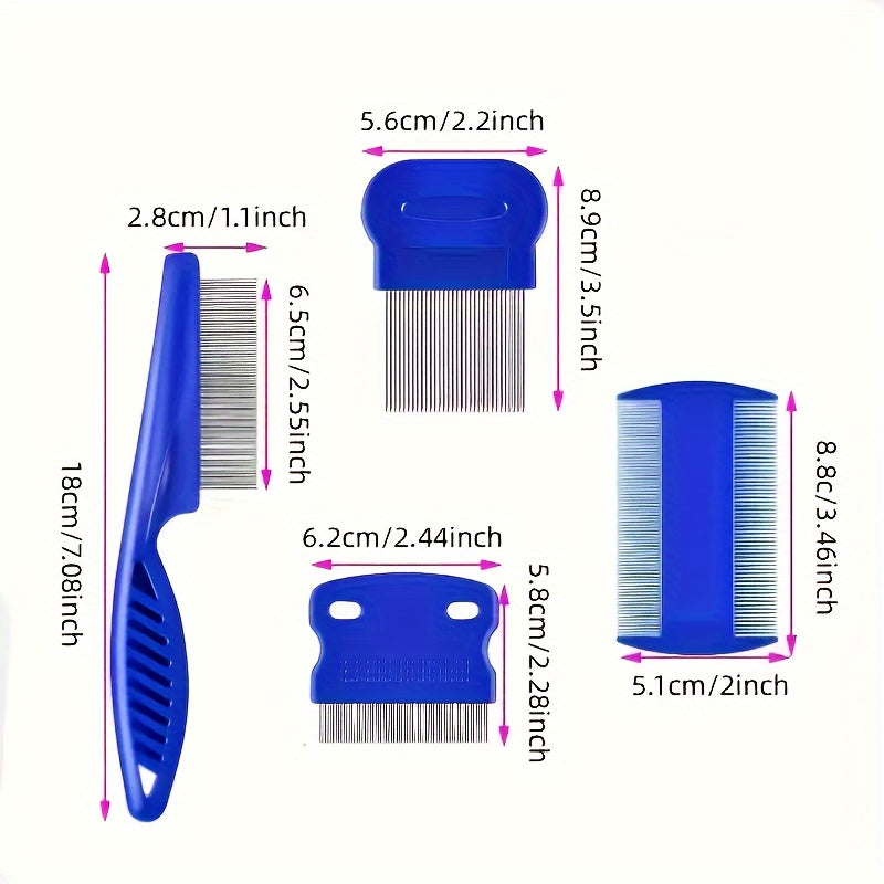 4pcs Flea And Lice Combs, Stainless Steel Beauty Comb, Round Teeth, Double-sided Professional Pet Tear Remover, Suitable For Small, Medium And Large Pets