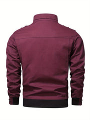 Trendy Mens Cotton Bomber Jacket - Stand Collar, Secure Pockets, Ideal for Autumn & Winter