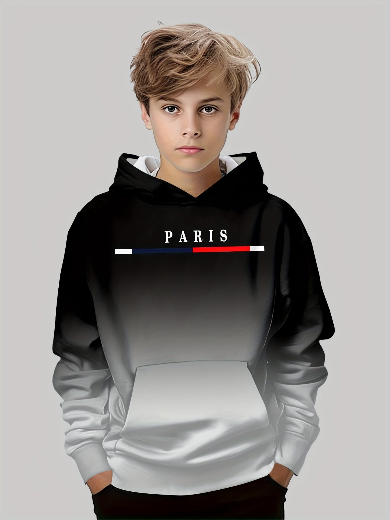 PARIS Letter 3D Print Boys Long Sleeve Hoodie, Stay Stylish And Cozy Sweatshirt - Perfect Spring Fall Essential For Your Fashionista!