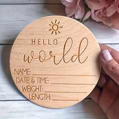 13.97 Cm Cute Announcement Sign, Birth Announcement Card, Wooden Birth Announcement Sign, Hello World Sign, Milestone Card