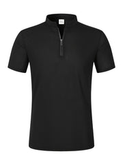 Men's Solid Color Textured Summer Short Sleeve Zipper T-shirt, Casual Comfy Business Style Tee As Gift