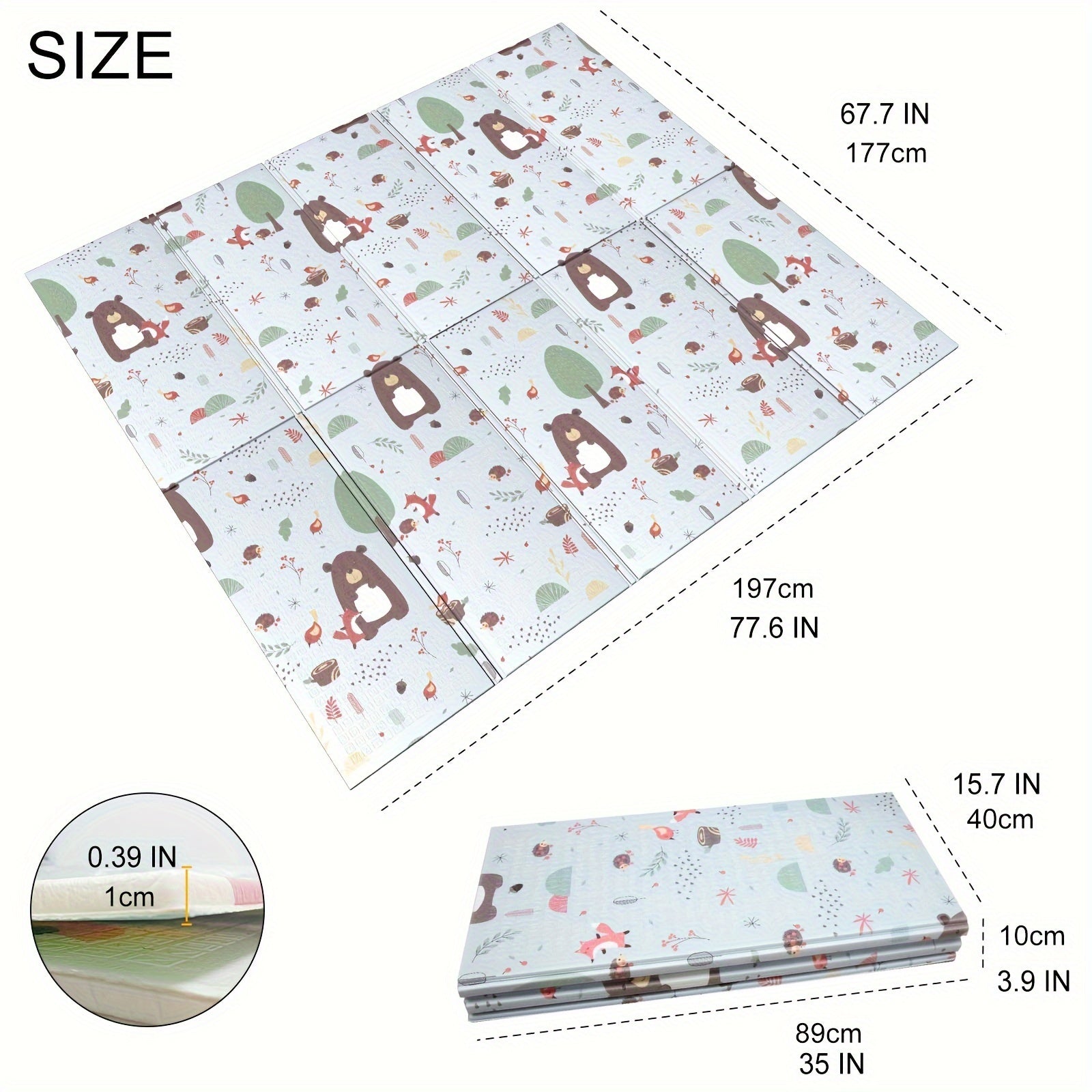 OSLINE Baby Play Mats for Floor, Newborn Foldable Foam Playmat, Baby Crawling Mat, Large Baby Soft Play Mats for Floor From Birth, Waterproof Double-Sided Play Mat for Toddlers (197×177×1cm)