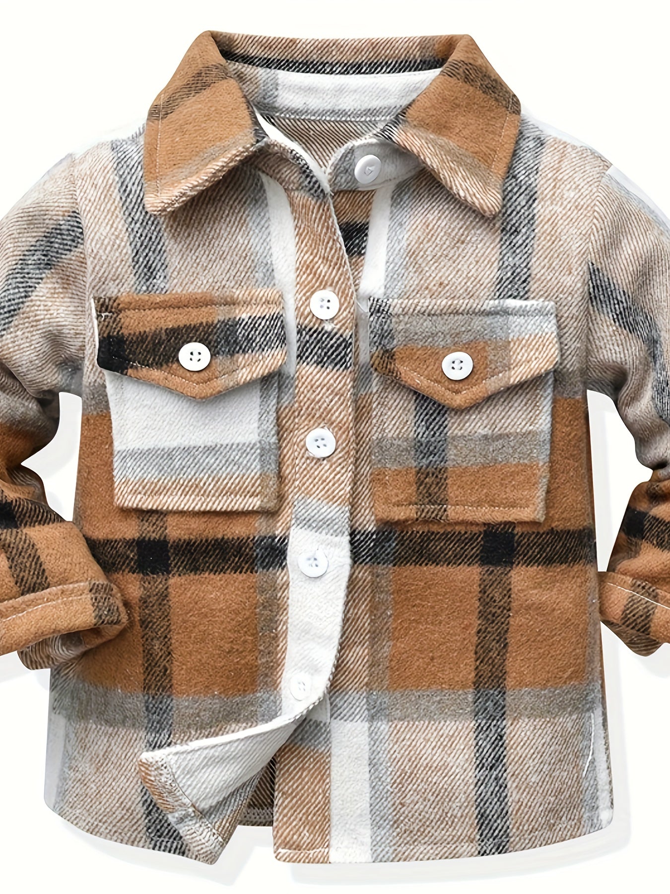 Kids Casual Plaid Button-Down Shirts, Polyester Blend, Lapel Collar, Non-Stretch, Long Sleeve, Regular Length, Spring/Fall, Single Breasted Pajama Top, Ages 12 & Under