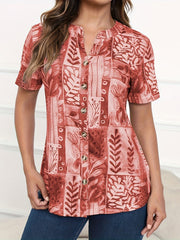 Floral Print Button Front Shirt, Elegant Short Sleeve Top For Spring & Summer, Women's Clothing