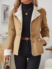 Lapel Neck Button Front Coat, Stylish Long Sleeve Coat For Spring & Fall, Women's Clothing