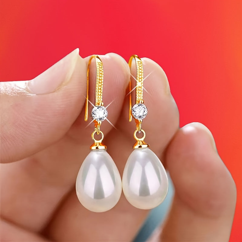 1 Pair Exquisite Trendy Waterdrop Dangle Earrings Oval Faux Pearl Drop Earrings Vintage Elegant Style Earrings Jewelry Suitable For Women