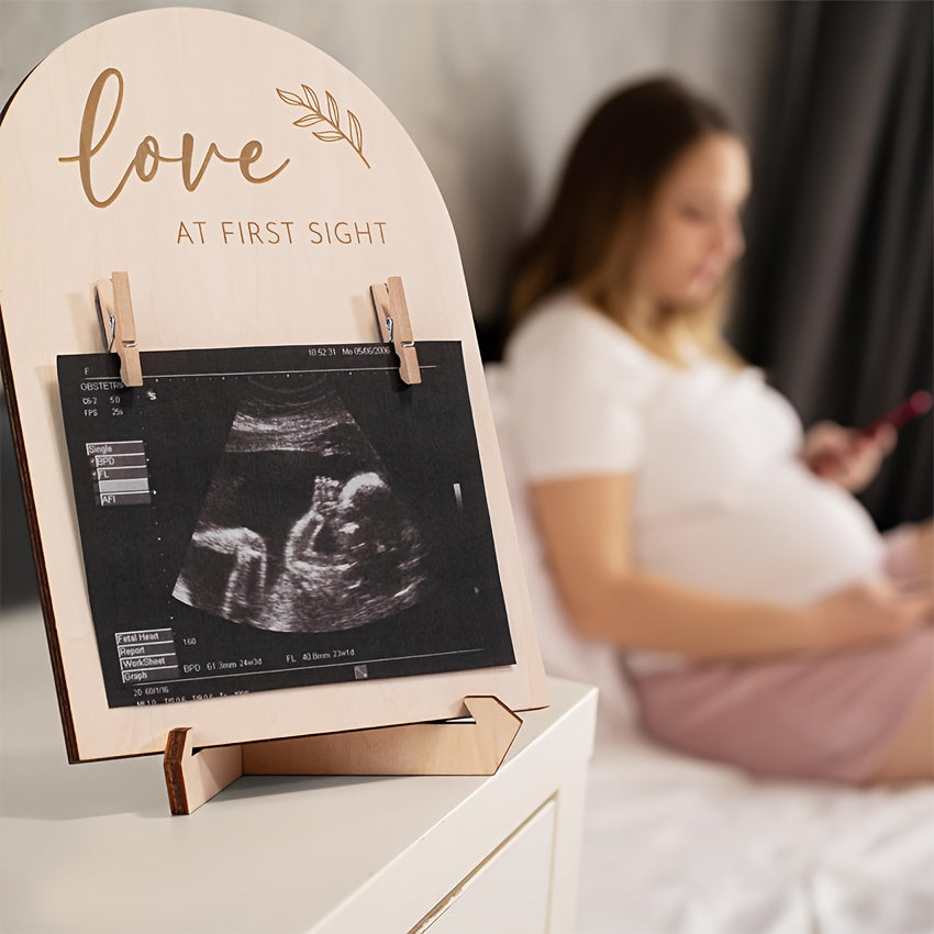 1pc Creative Wooden Ultrasonic Photo Frame, Double-sided Logo, Pregnancy Announcement Sign, Ultrasonic Photo Frame, Pregnancy Gift For New Mothers, Room Decor