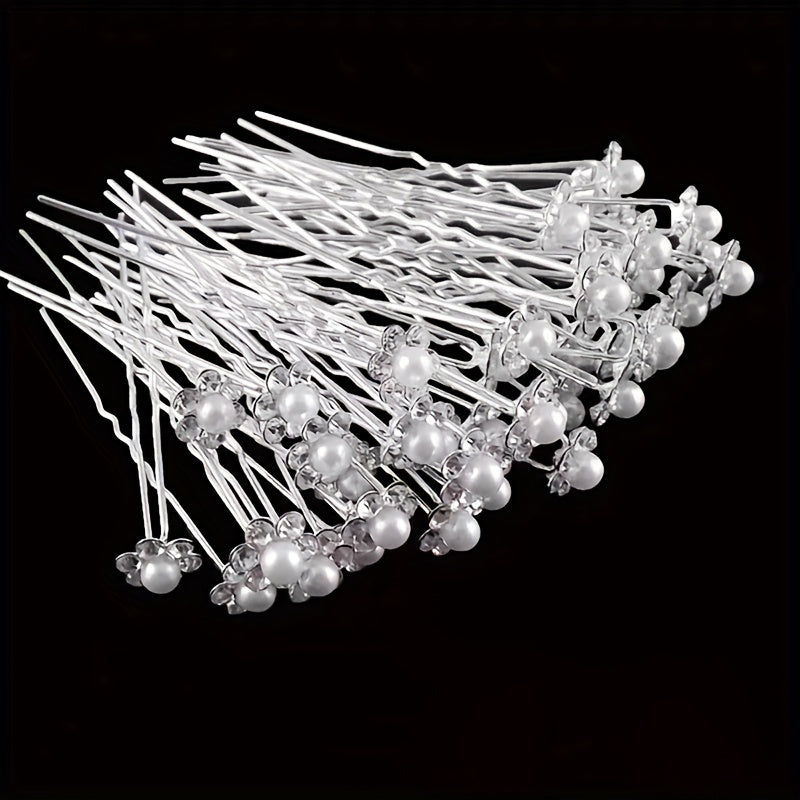 20Pcs Fashion Wedding Bridal Faux Pearl Flower Clear Crystal Rhinestone Hair Pins Clips Bridesmaid Hair Wear Jewelry Hair Accessories