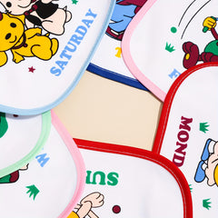 7pcs Cute Week Style Feeding Bibs, Creative Waterproof Feeding Bibs, Soft Feeding Bibs