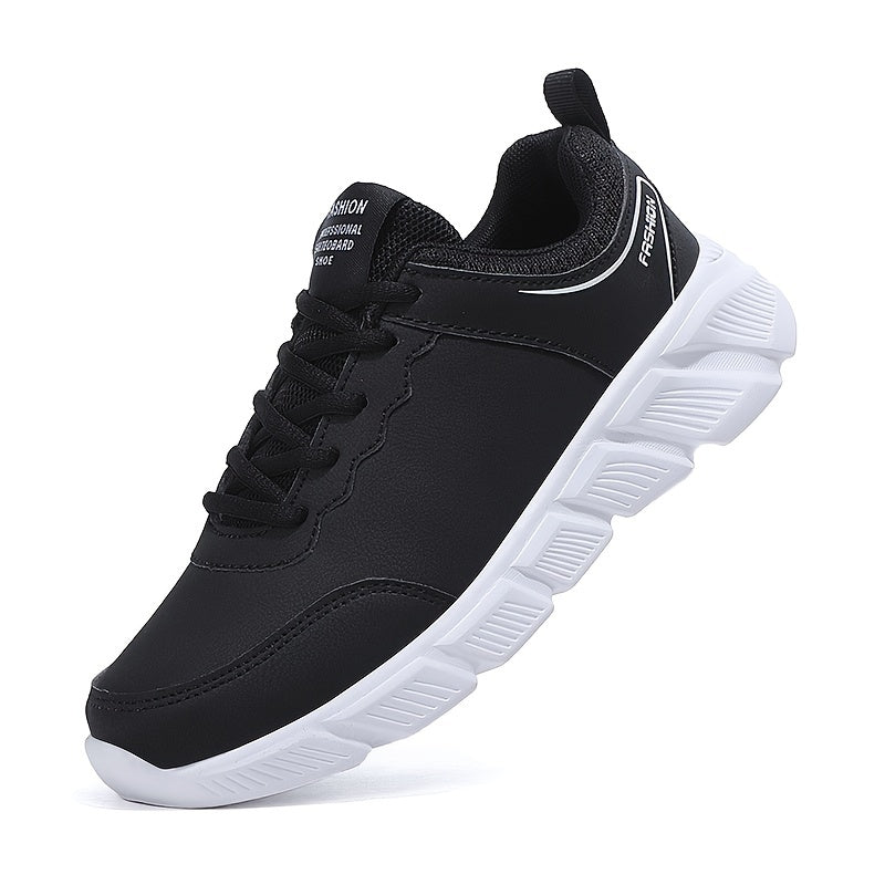 Womens Waterproof Leather Sneakers - Durable Lace-Up Running Shoes with Stylish Low Top - Premium PU Leather for All-Weather Comfort and Fashion