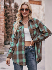 Plaid Button Front Shirt, Elegant Long Sleeve Lapel Shirt, Women's Clothing