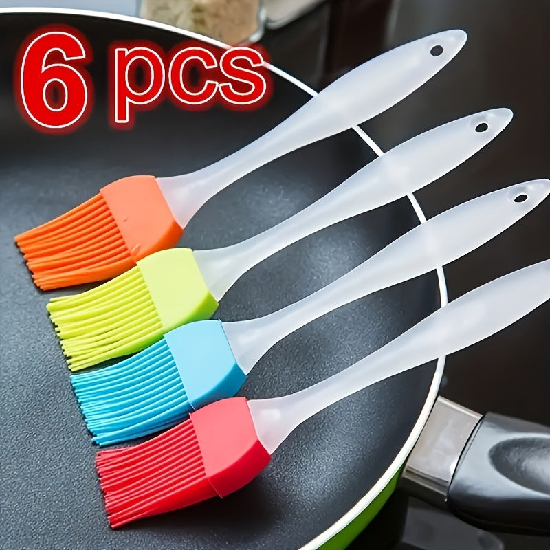 6pcs/set, Thickened Silicone Brush Baking Brush, Outdoor Barbecue BBQ Sauce Brush, Oil Brush, Barbecue Brush, Kitchen Supplies, Kitchen Accessories, BBQ Accessories