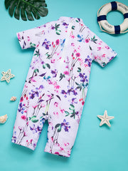 High Elastic Short-sleeved One-piece Swimsuit With Sun Protection, Easy To Put On And Take Off, Loose Cartoon Pattern