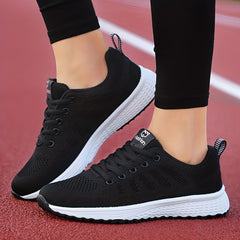 Womens Chic Striped Knit Sneakers - Lightweight & Breathable, Low Top Design - Comfortable Casual Shoes for Everyday Fashion - Perfect Footwear for Stylish Women